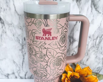Engraved 40oz Tumbler | Stanley H2.0 Quencher | Rose Print Tumbler | Flower Tumbler | Rose Quartz Tumbler 23 colors available