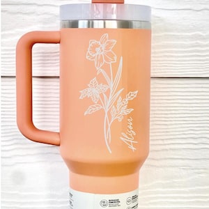 Engraved Birth Flower Stanley Tumbler: Personalized Floral Quencher