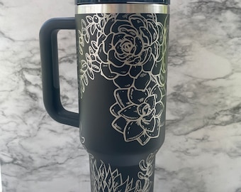 Stanley Engraved | Engraved 40oz Tumbler | Stanley H2.0 Quencher | Succulent Tumbler | Cactus Tumbler | Floral Tumbler 27 colors available