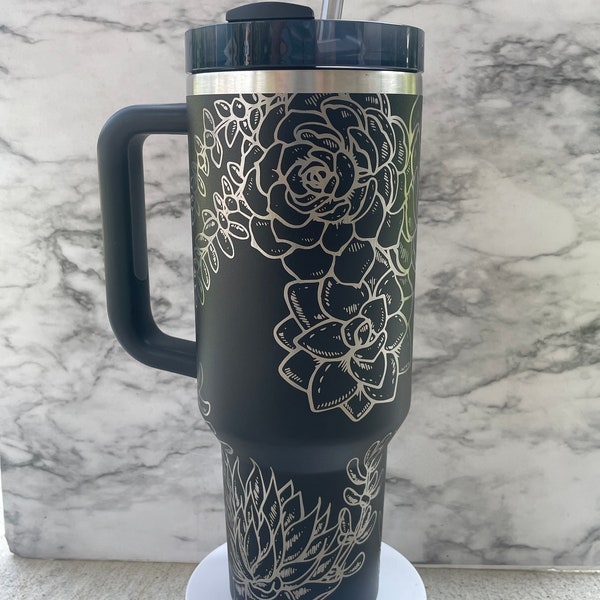 Stanley Engraved | Engraved 40oz Tumbler | Stanley H2.0 Quencher | Succulent Tumbler | Cactus Tumbler | Floral Tumbler 27 colors available