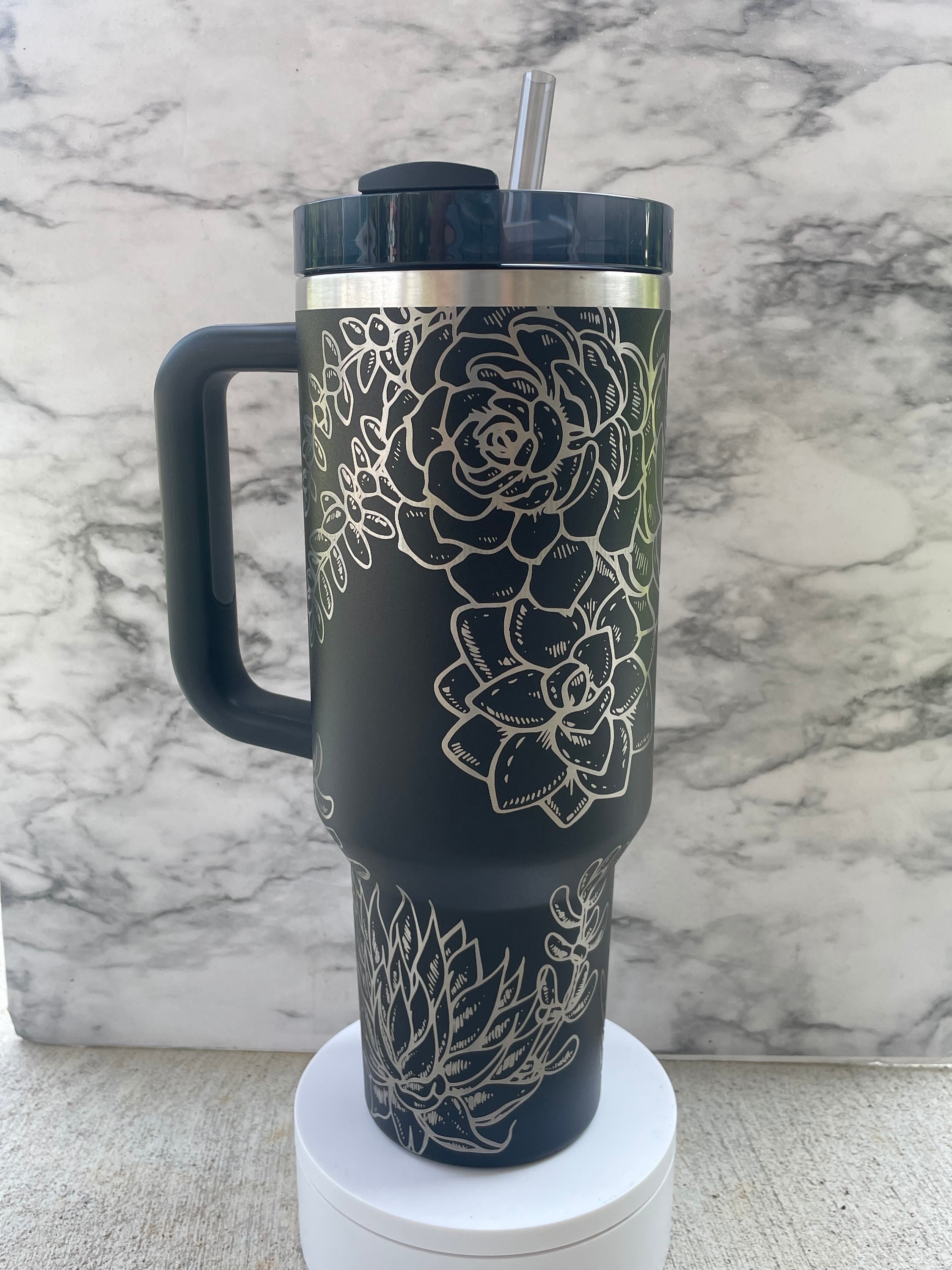 Stanley Engraved | Engraved 40oz Tumbler | Stanley H2.0 Quencher | Succulent Tumbler | Cactus Tumbler | Floral Tumbler 27 colors available