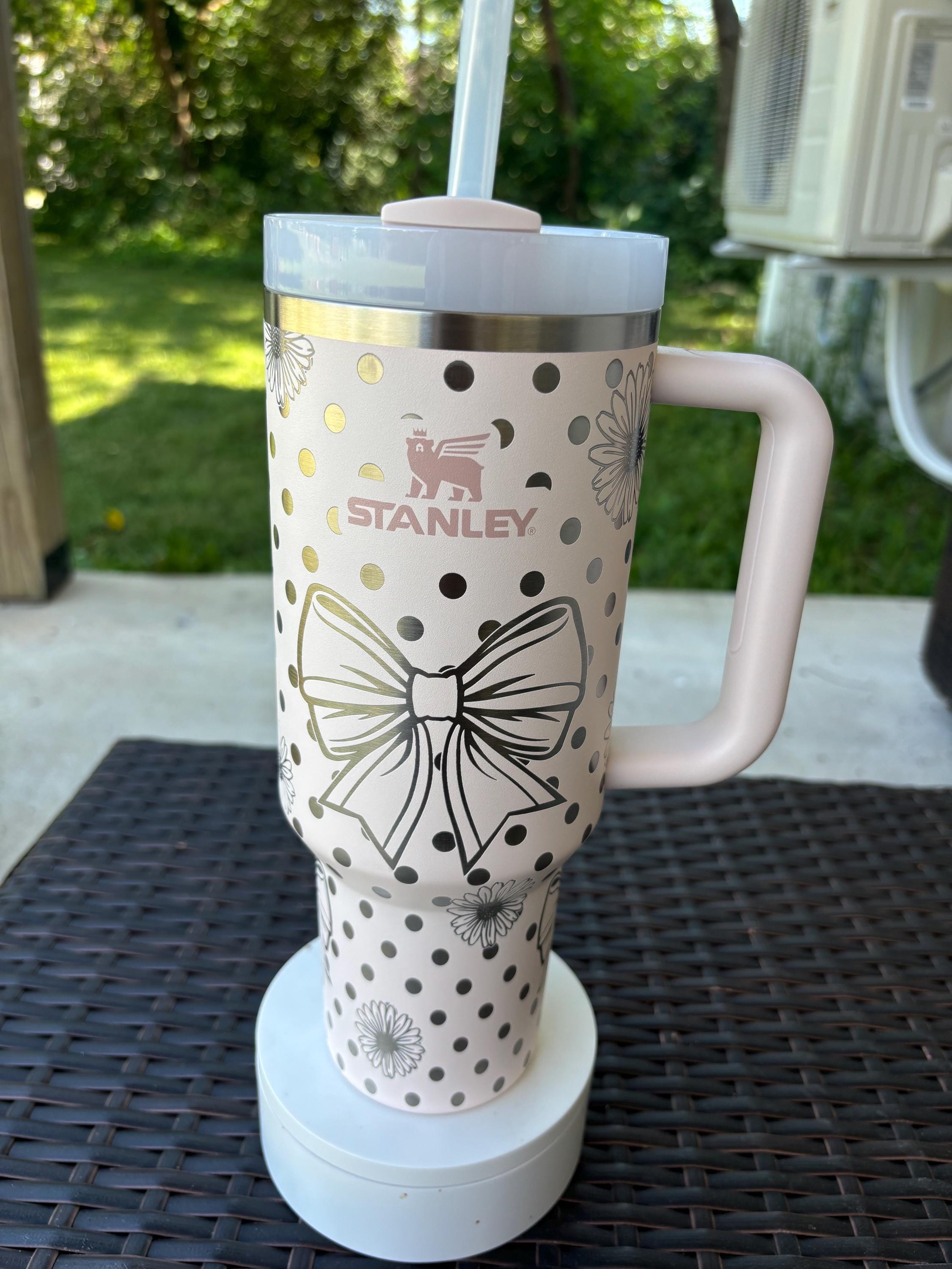 Stanley Engraved | Engraved 40oz Tumbler | Stanley H2.0 Quencher | Dots and Bows | Polka Dot | Fancy Custom Tumbler 27 colors available