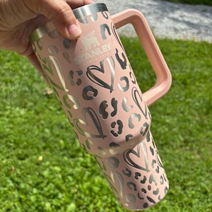Stanley Engraved | Engraved 40oz Tumbler | Stanley H2.0 Quencher | Heart Leopard Print | Custom Tumbler 27 colors available