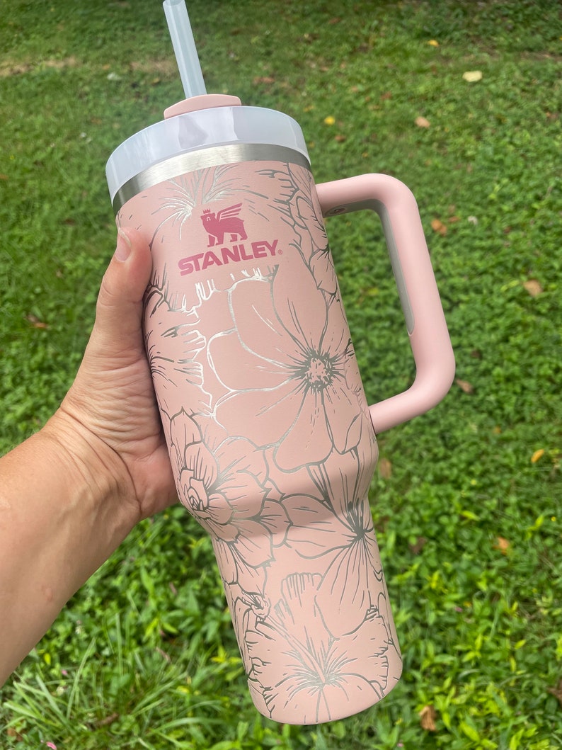 Stanley Engraved Engraved 40oz Tumbler Stanley H2.0 Quencher Mixed Hibiscus Succulent Tumbler Floral Tumbler 23 colors available image 3