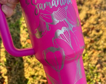 Stanley Engraved | Engraved 40oz Tumbler | Stanley H2.0 Quencher | Tulip Tumbler | Floral Tumbler | Mothers Day 23 colors available