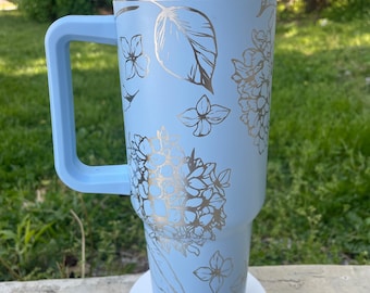 Engraved 40oz Tumbler | Fanley 40oz Tumbler | Floral Tumbler | Hydrangea Floral Pattern | other colors available