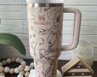 Stanley Engraved | Engraved 40oz Tumbler | Stanley H2.0 Quencher | Ranunculus Floral Tumbler | Flower Tumbler | 23 colors available