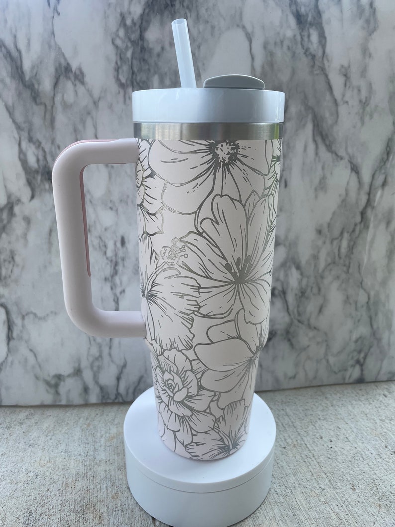 Stanley Engraved Engraved 30oz Tumbler Stanley H2.0 Quencher Hibiscus Succulent Tumbler Tropical Tumbler 15 colors available image 2