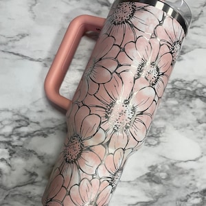 Stanley Engraved Engraved 40oz Tumbler Stanley H2.0 Quencher Daisy Tumbler Floral Tumbler Cream Tumbler 23 colors available image 4