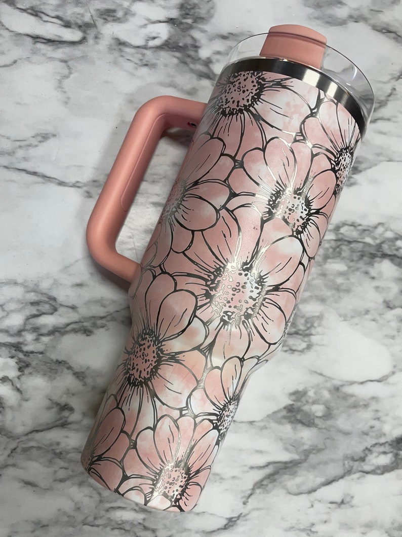 Stanley Engraved Engraved 40oz Tumbler Stanley H2.0 Quencher Daisy Tumbler Floral Tumbler Cream Tumbler 23 colors available image 4