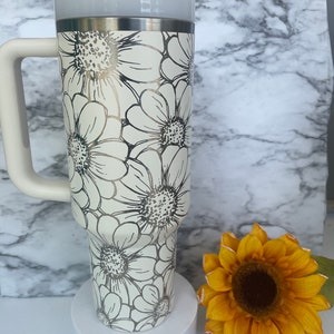 Stanley Engraved Engraved 40oz Tumbler Stanley H2.0 Quencher Daisy Tumbler Floral Tumbler Cream Tumbler 23 colors available image 2