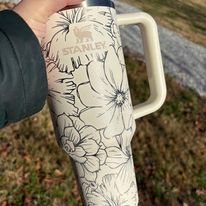 Vaso Stanley grabado / Vaso Stanley de 40 oz grabado / Vaso Stanley H2.0 Quencher / Vaso con suculentas de hibisco mixto / Vaso floral / 23 colores disponibles