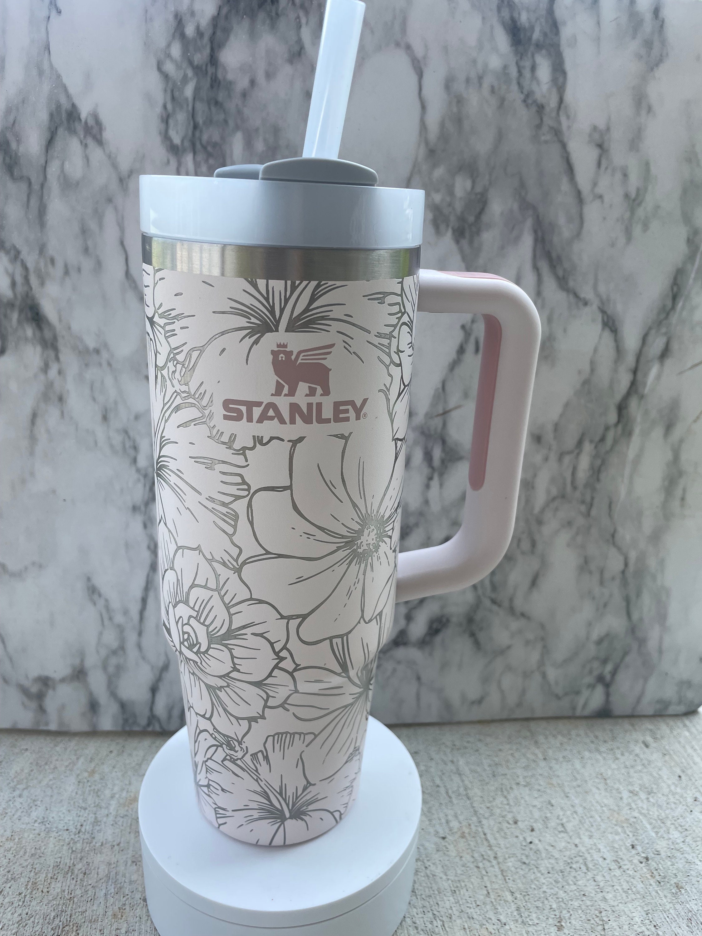 Exclusive White, Camellia 30oz Stanley Tumbler, Stainless Steel, Metal Cup  