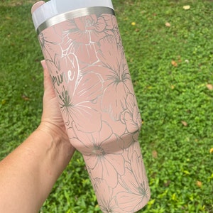 Stanley Engraved Engraved 40oz Tumbler Stanley H2.0 Quencher Mixed Hibiscus Succulent Tumbler Floral Tumbler 23 colors available image 4