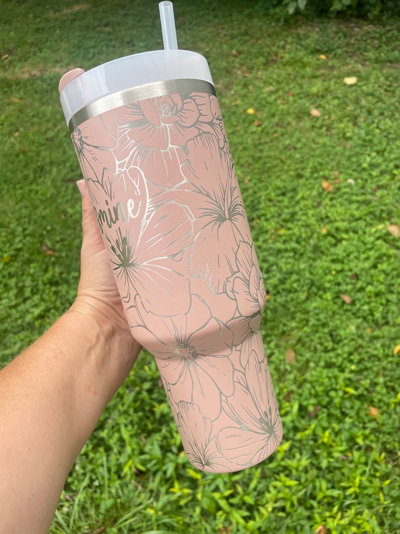 Stanley Engraved Engraved 40oz Tumbler Stanley H2.0 Quencher Mixed Hibiscus Succulent Tumbler Floral Tumbler 23 colors available image 4