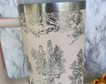 Engraved 40oz Tumbler | Fanley 40oz Tumbler | Floral Tumbler | Toille French Floral Pattern | other colors available