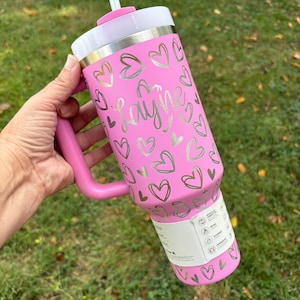 Stanley Engraved | Engraved 40oz Tumbler | Stanley H2.0 Quencher | Heart Doodles | Custom Tumbler 27 colors available