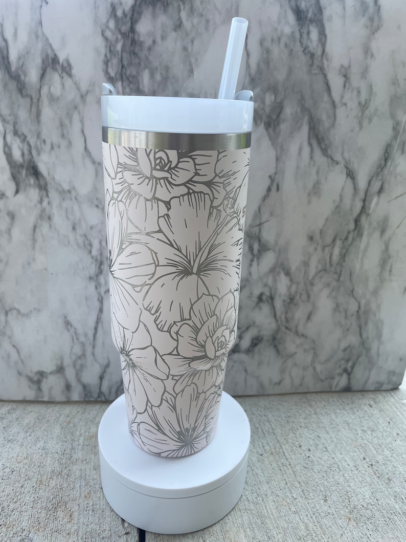 Stanley Engraved Engraved 30oz Tumbler Stanley H2.0 Quencher Hibiscus Succulent Tumbler Tropical Tumbler 15 colors available image 3