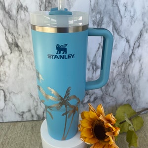 Engraved 40oz Tumbler with Handle | Stan H2.0 Quencher | Personalized | Palm Tree Tumbler | Pool Blue Tumbler other colors available