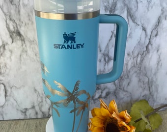 Engraved 40oz Tumbler with Handle | Stan H2.0 Quencher | Personalized | Palm Tree Tumbler | Pool Blue Tumbler other colors available