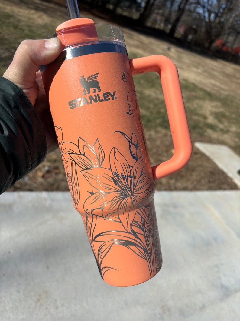 Stanley Engraved Engraved 30oz Tumbler Stanley H2.0 Quencher Floral Tumbler Lily Tumbler other colors available image 4