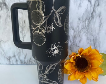 Engraved 40oz Tumbler | Fanley 40oz Tumbler | Floral Tumbler | Orange Blossom Floral Pattern | other colors available