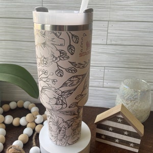 Stanley Engraved Engraved 40oz Tumbler Stanley H2.0 Quencher Peony Tumbler Floral Tumbler Custom Tumbler 27 colors available image 3