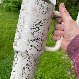 Stanley Engraved | Engraved 40oz Tumbler | Stanley H2.0 Quencher | Peony Tumbler | Floral Tumbler | Custom Tumbler 27 colors available