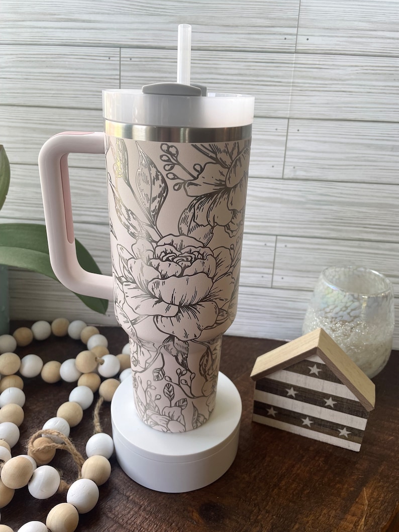 Stanley Engraved Engraved 40oz Tumbler Stanley H2.0 Quencher Peony Tumbler Floral Tumbler Custom Tumbler 27 colors available image 2