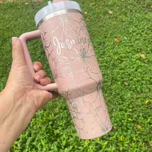Stanley Engraved Engraved 40oz Tumbler Stanley H2.0 Quencher Mixed Hibiscus Succulent Tumbler Floral Tumbler 23 colors available image 5