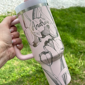 Stanley Engraved | Engraved 40oz Tumbler | Stanley H2.0 Quencher | Tulip Tumbler | Floral Tumbler | Mothers Day 23 colors available
