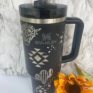 Engraved 40oz Tumbler | Stanley H2.0 Quencher | Aztec Print Tumbler | Cowboy Tumbler | Cactus Tumbler lots of colors available