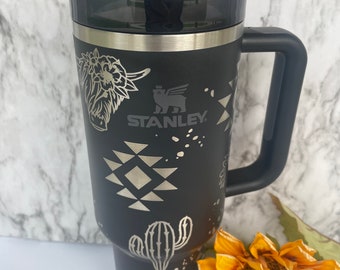 Engraved 40oz Tumbler | Stanley H2.0 Quencher | Aztec Print Tumbler | Cowboy Tumbler | Cactus Tumbler lots of colors available