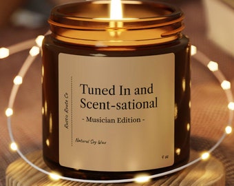 Sintonizado y Scent-sational - Edición para músicos / Vela de cera de soja / Regalo perfecto para músicos, abuelos, amigos, mamá, papá, hermanos