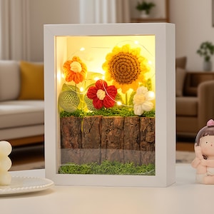 Crochet Flowers Night Light,Lily Potted Plant Light Lamp,Crochet Sunflower Photo Frame,Crochet Flower Light,Home Decor,Gift for Her