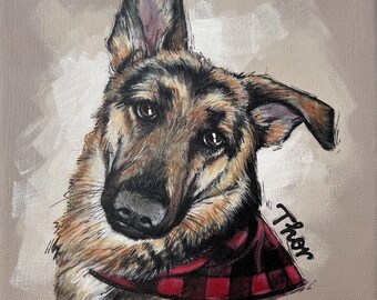 Retrato de mascota pintado a mano a medida. Retratos personalizados de perros y gatos. Regalo conmemorativo para mascotas. Obra de arte original hecha a mano. Acrílico sobre lienzo.