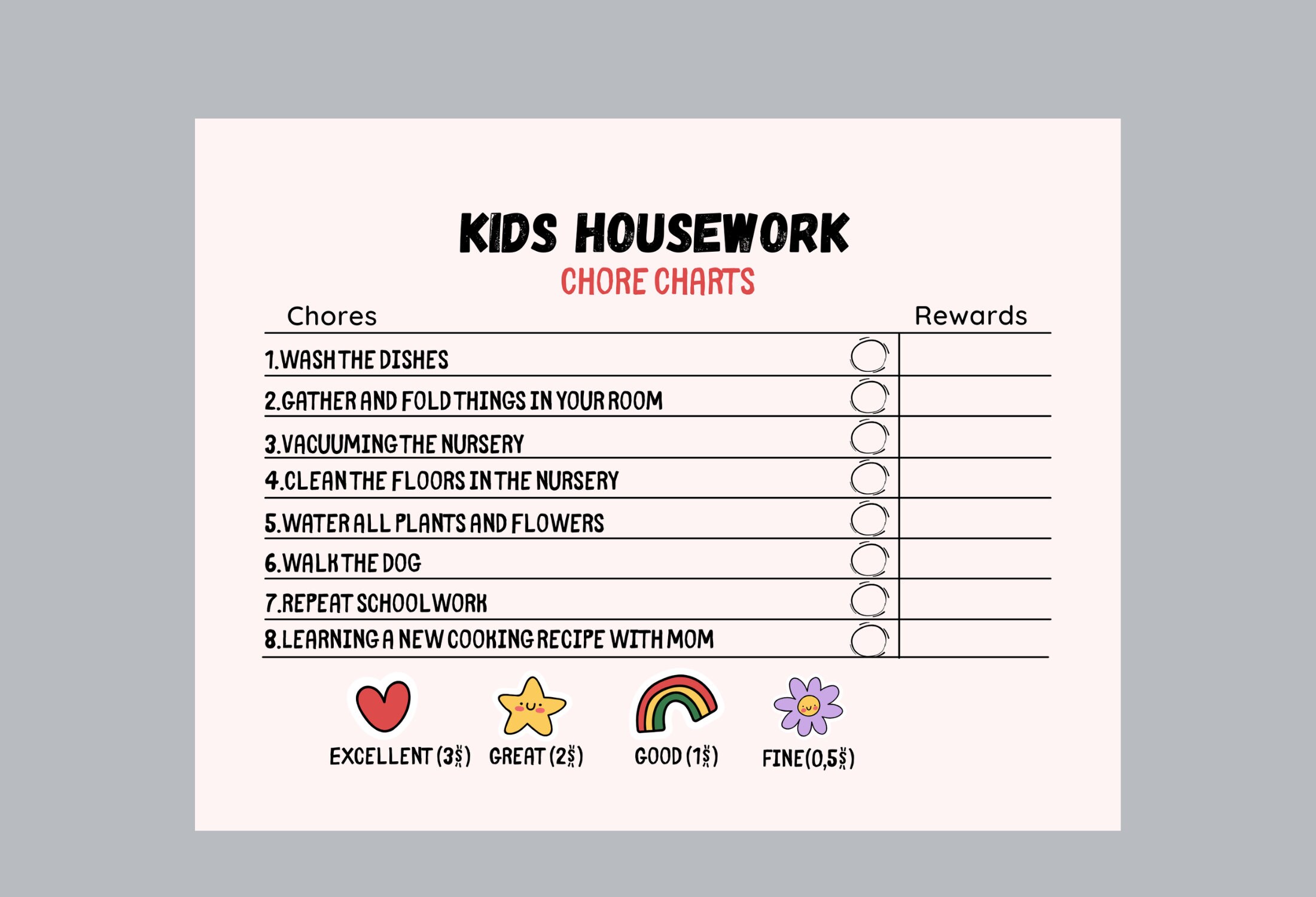 Editable-printable Chore Chart and Stickers for Kids Reward System ...