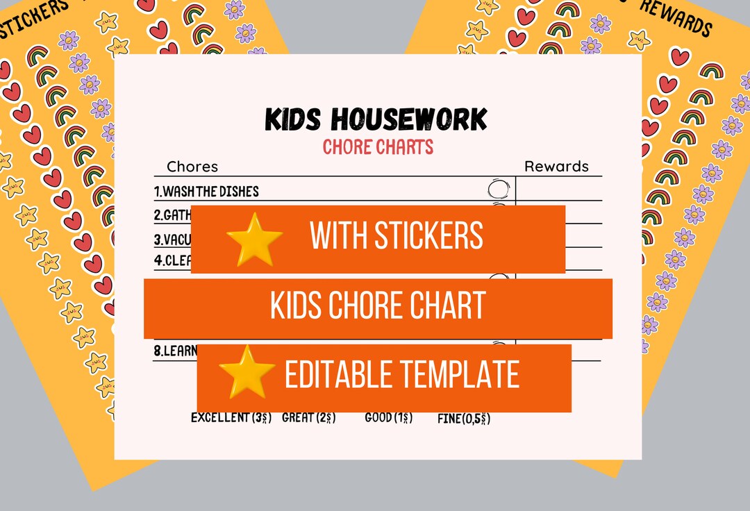 Editable-printable Chore Chart and Stickers for Kids Reward System ...