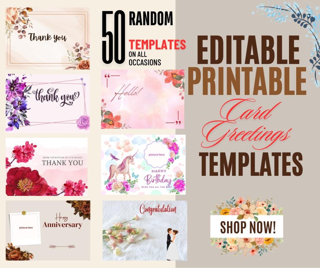 Editable and Printable Greeting Cards Templates in All Occasions - Etsy