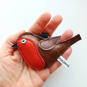 Robin keyring, leather robin keyring, Christmas keyring, Christmas Robin,recycled keyring, eco, handmade keyring,robin keychain, robin, bird