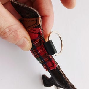 Handmade Leather brown Dachshund Keyring: Tartan Coat Sausage Dog Keychain image 8