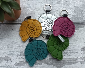 Recycled Leather Ammonite Keychain: Fossil Gift
