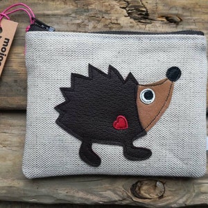 Igel Geldbörse, Igel Geldbörse, Igel Geldbörse, Igel Beutel, Leinen Geldbörse, Igel Liebhaber Geschenk, Leder Applikation, Hedgie Geschenk