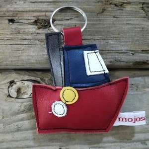Handmade Recycled Leather Tug Boat Keychain: boat bag charm