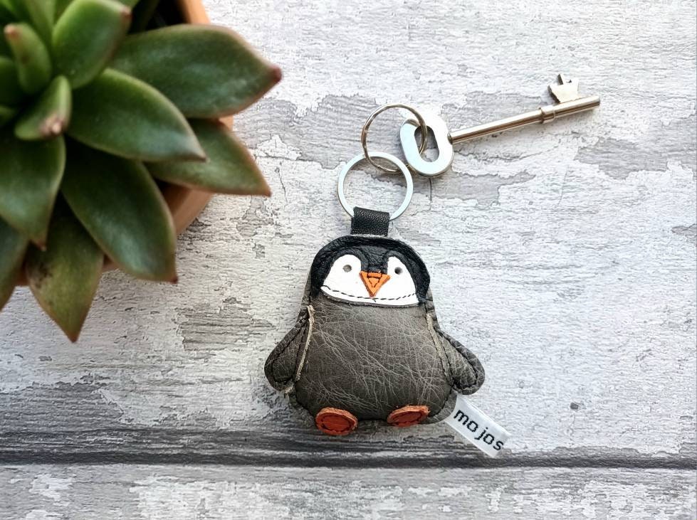Pinguin Schlüsselanhänger Miniblings Anhänger Schlüsselring Flock  hellgrau-weiß