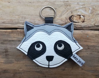 Handmade Recycled Leather Raccoon Keychain: animal gift