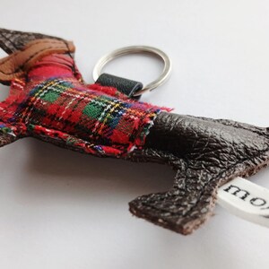 Handmade Leather brown Dachshund Keyring: Tartan Coat Sausage Dog Keychain image 4
