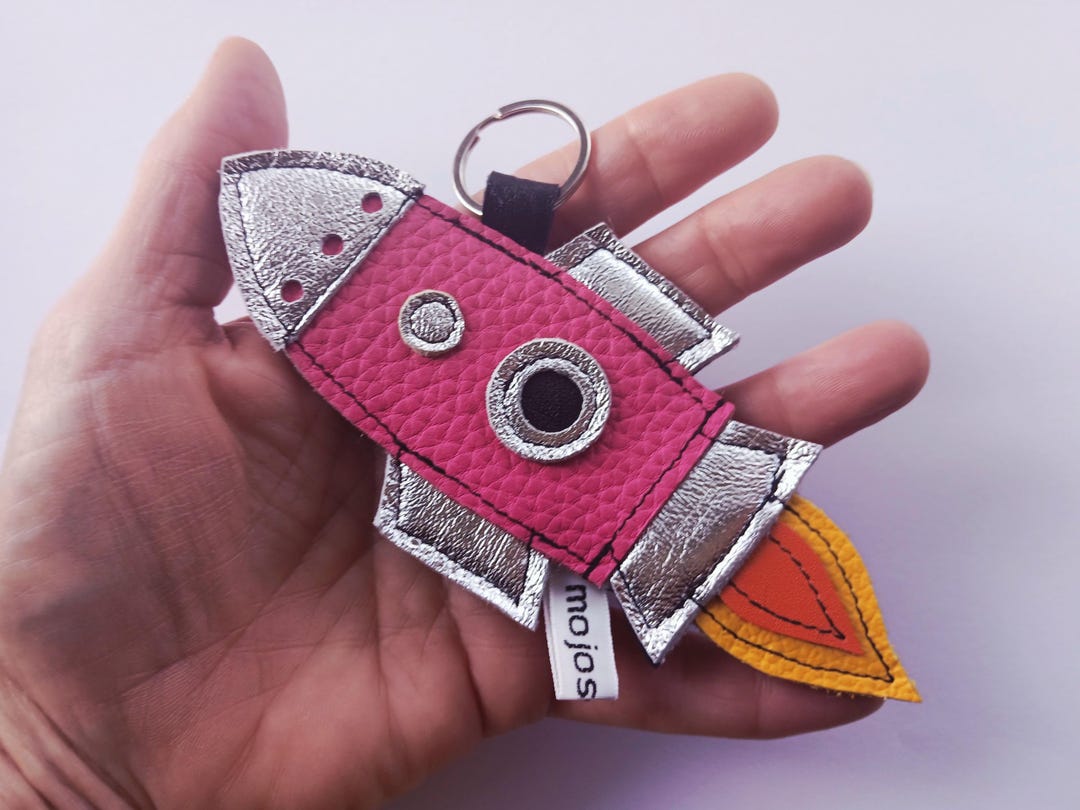 Real Leather Rocket Keychain, Space Themed Handmade Bag Charm, Geek ...