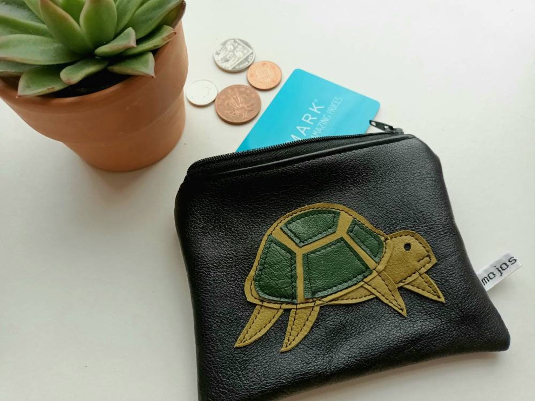 Handmade Leather Turtle Coin Purse: Tortoise Applique Pouch - Etsy UK