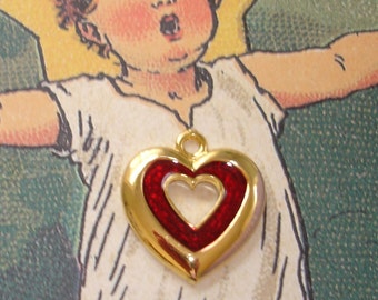 vintage red inlay gold metal sweetheart cut out sacred heart Valentines day romantic love friendship necklace pendant bracelet charm unisex